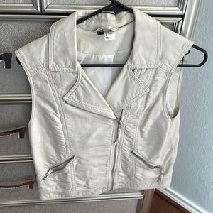 Size 8 faux leather white moto sleeveless jacket